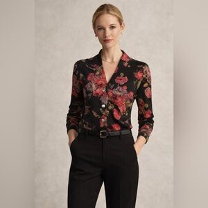 Lauren Ralph Lauren Black Floral Button-Front Cardigan